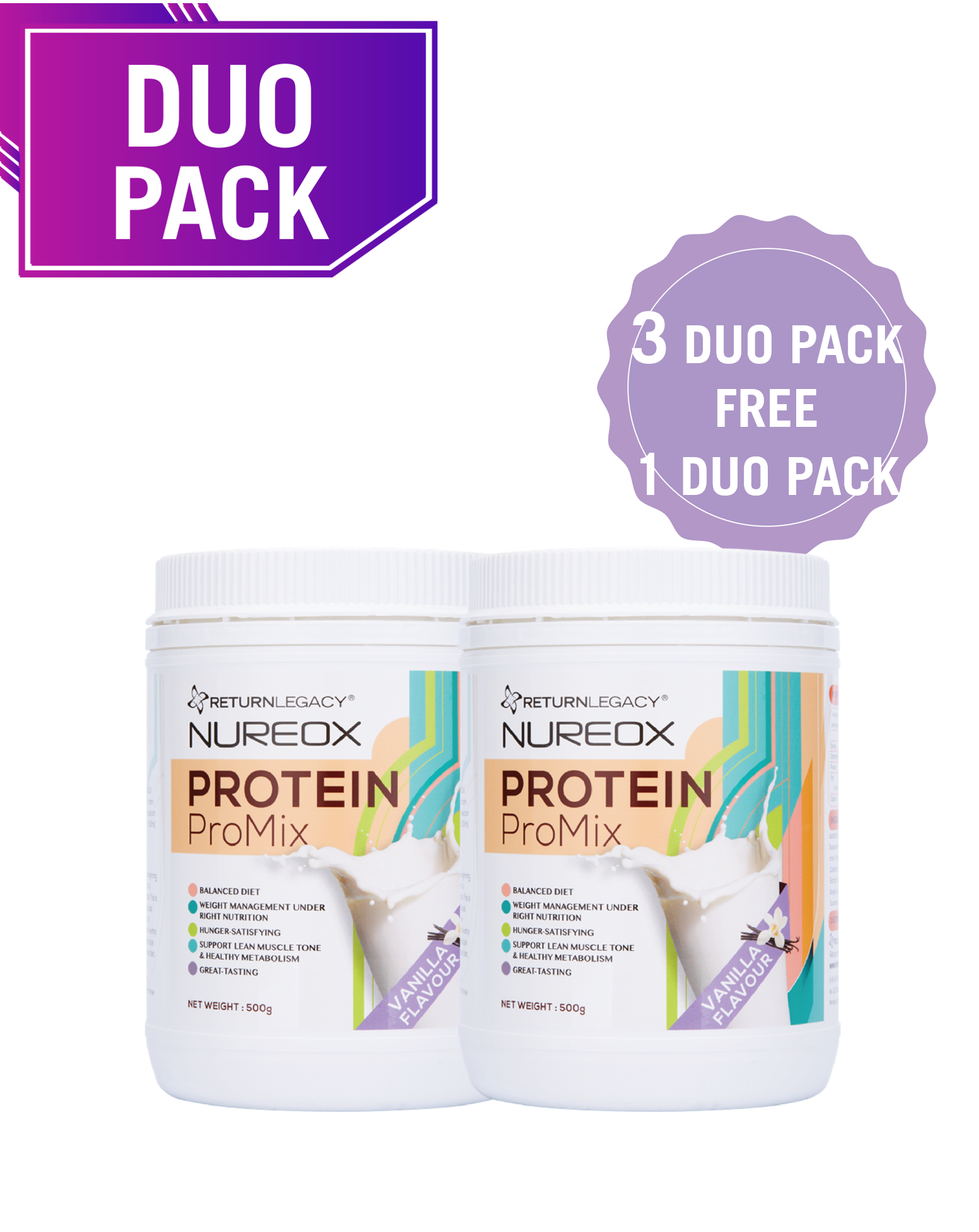 NUREOX PROTEIN PROMIX VANILLA  (3 DUO PACK FREE 1 DUO PACK)